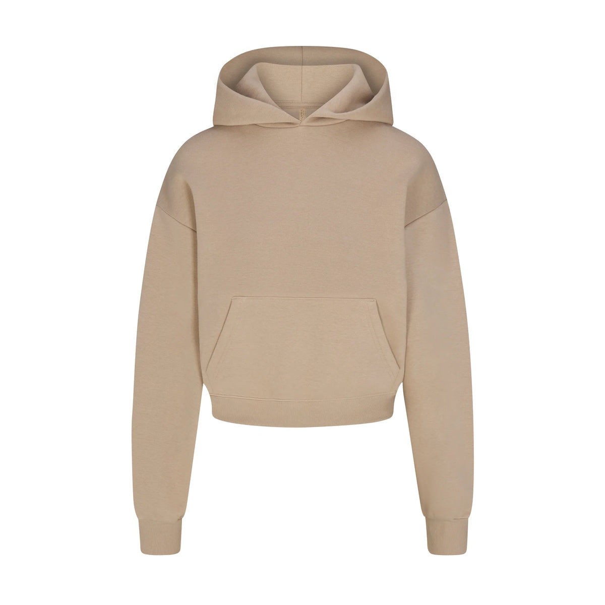 COTTON FLEECE CROPPED HOODIE WITH EMBOSSED LOGO | LATTE