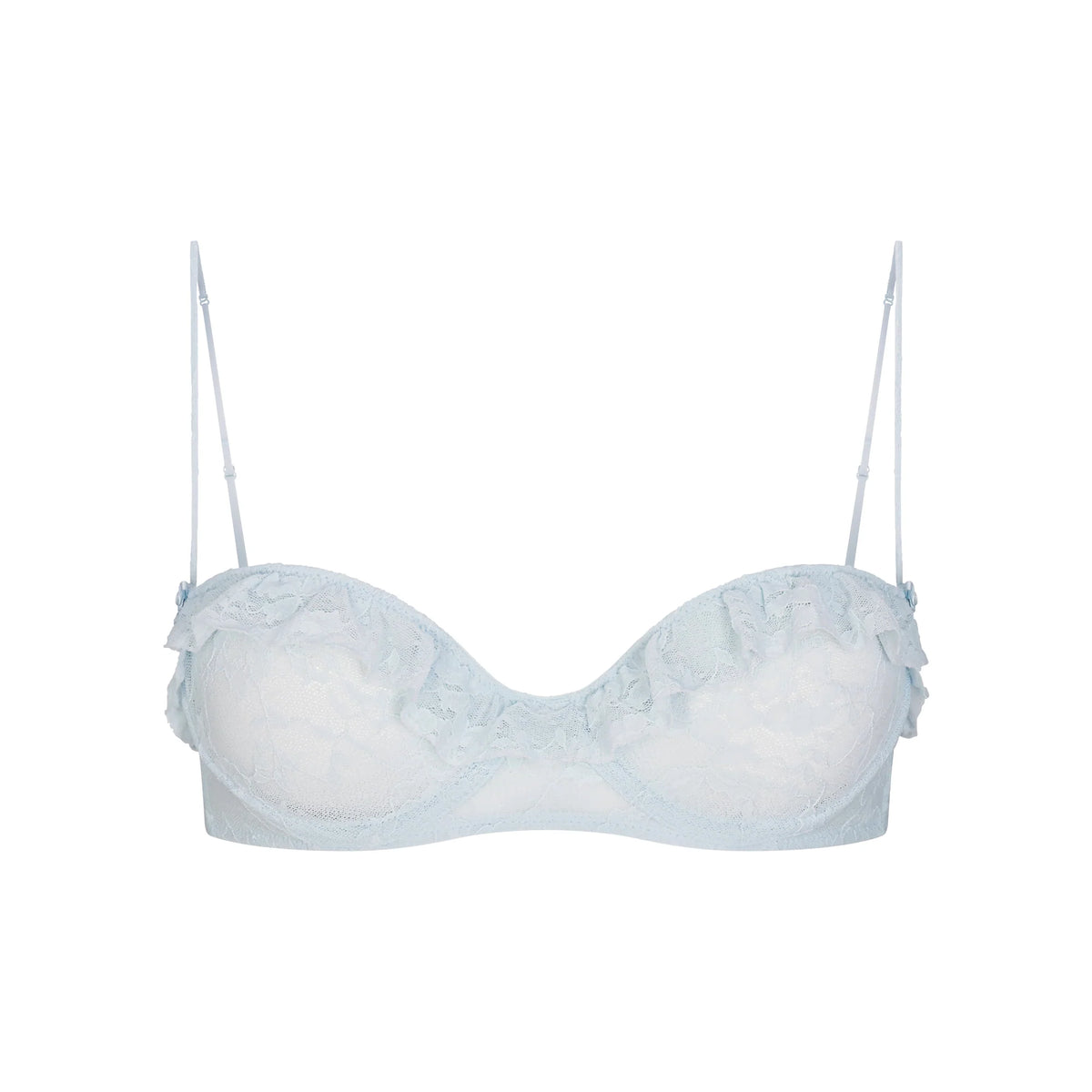 STRETCH LACE RUFFLE UNLINED BRA | POWDER BLUE