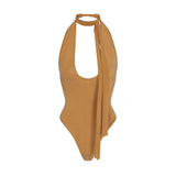 CUPRO JERSEY HALTER BODYSUIT | ALMOND