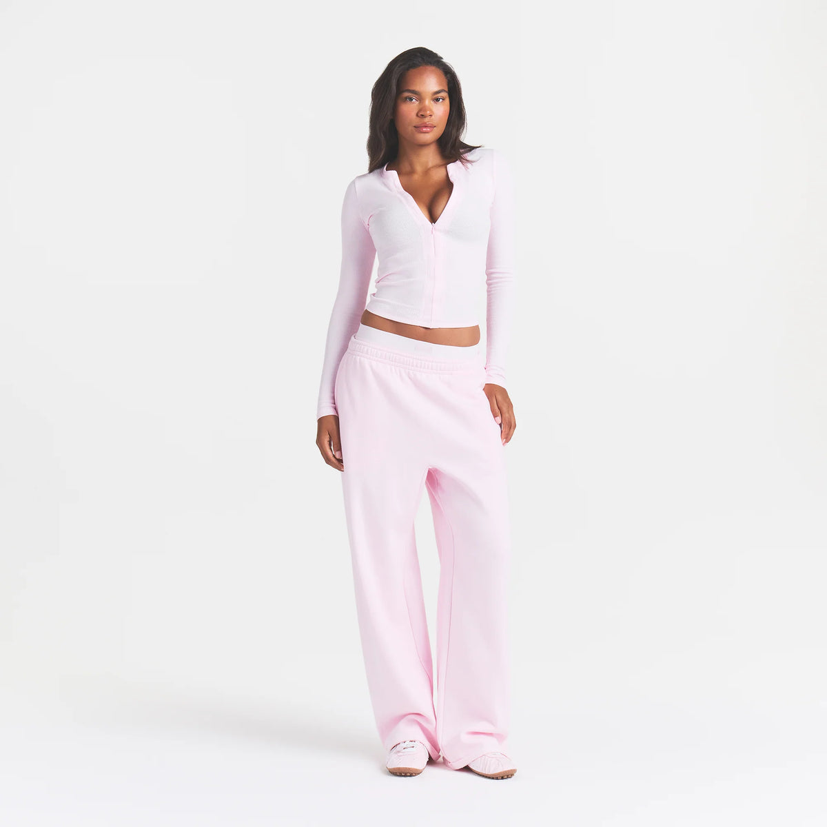 COTTON RIB ZIP UP TOP | CHERRY BLOSSOM