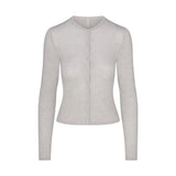 SHEER MODAL CARDIGAN WITH COVERED BUTTONS | HEATHER GREY
