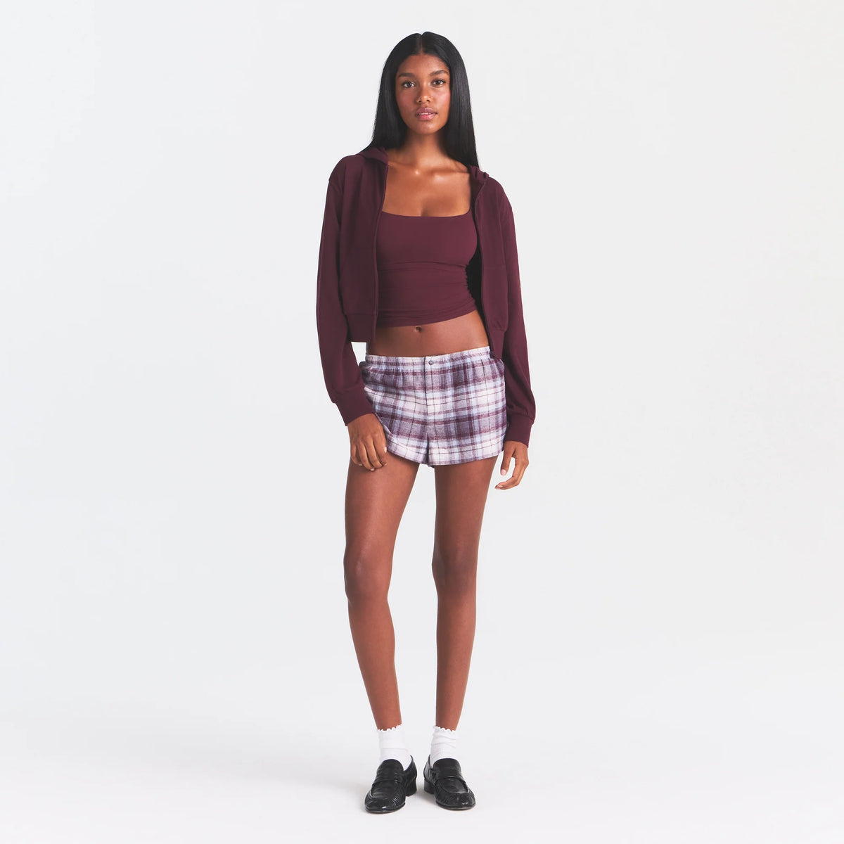 COTTON JERSEY ZIP UP HOODIE | CURRANT