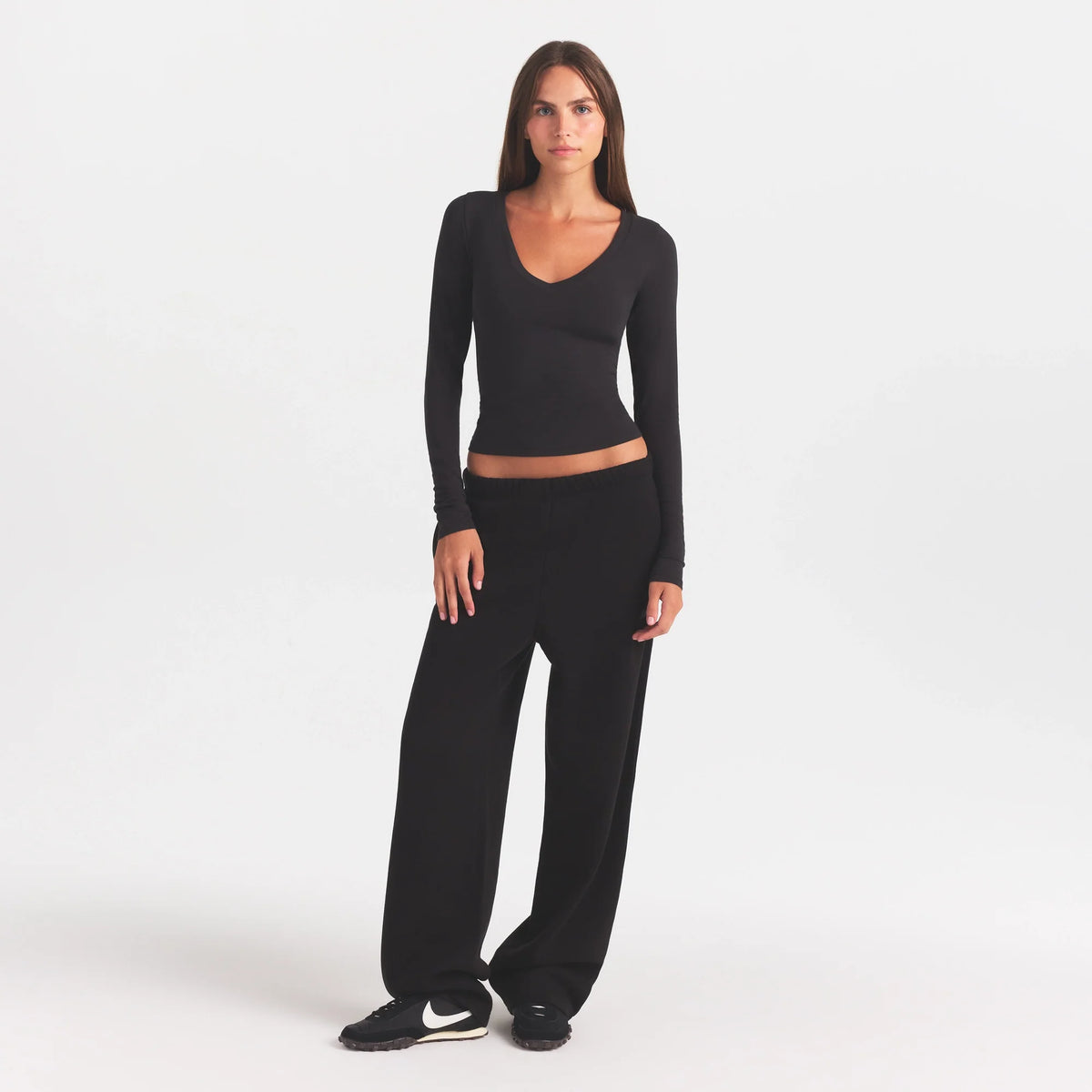 COTTON FLEECE STRAIGHT LEG PANT WITH EMBOSSED LOGO | ONYX