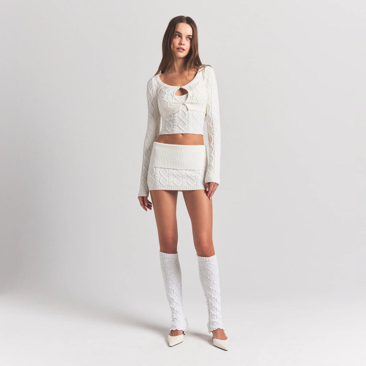 COZY LIGHT CABLE KNIT LEG WARMERS | IVORY
