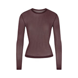 SLINKY KNIT CREW NECK LONG SLEEVE TOP | CURRANT