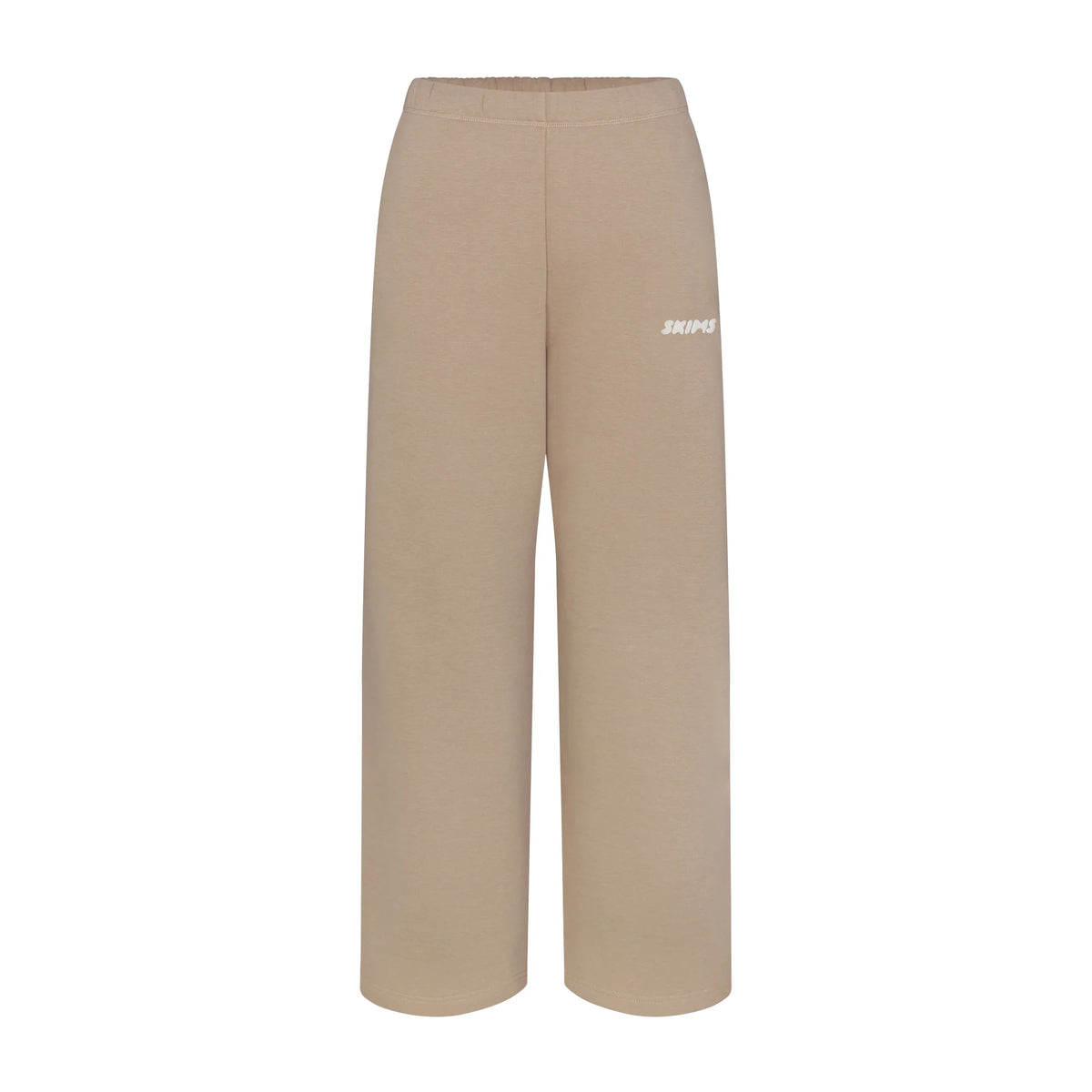 COTTON FLEECE STRAIGHT LEG PANT WITH EMBOSSED LOGO | LATTE