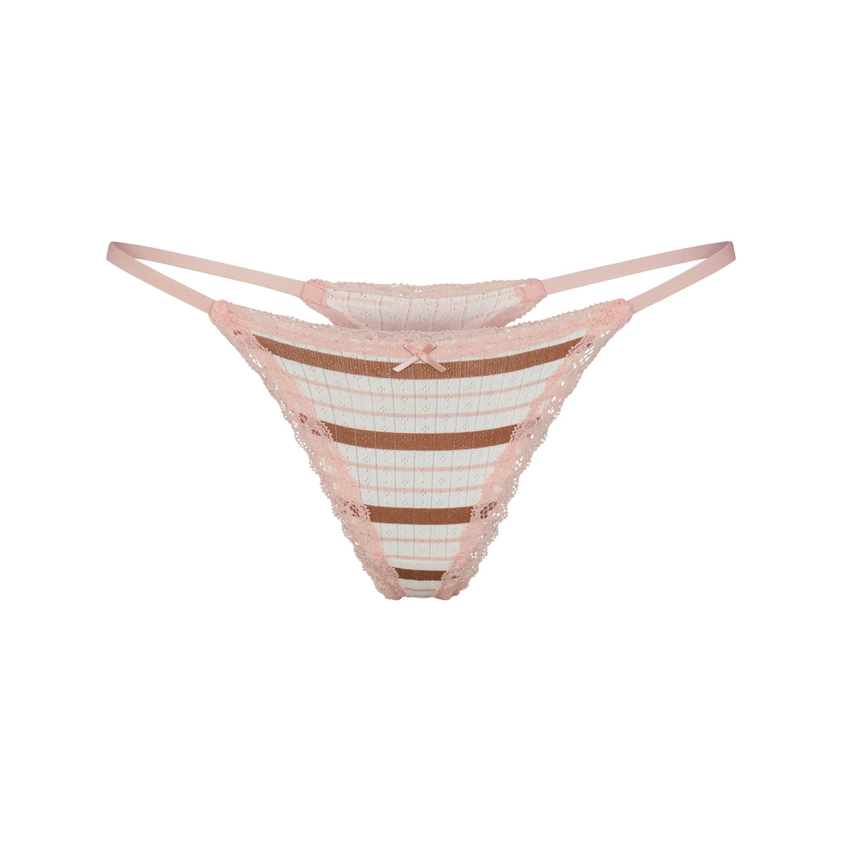 LIGHTWEIGHT COTTON POINTELLE LACE STRING THONG | VILLA EGRET RUNWAY STRIPE