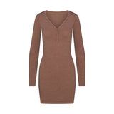 WOOL RIB HENLEY DRESS | SIENNA