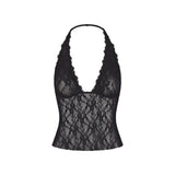 STRETCH LACE HALTER TOP | SOOT