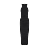CUPRO JERSEY RUCHED LONG DRESS | OBSIDIAN