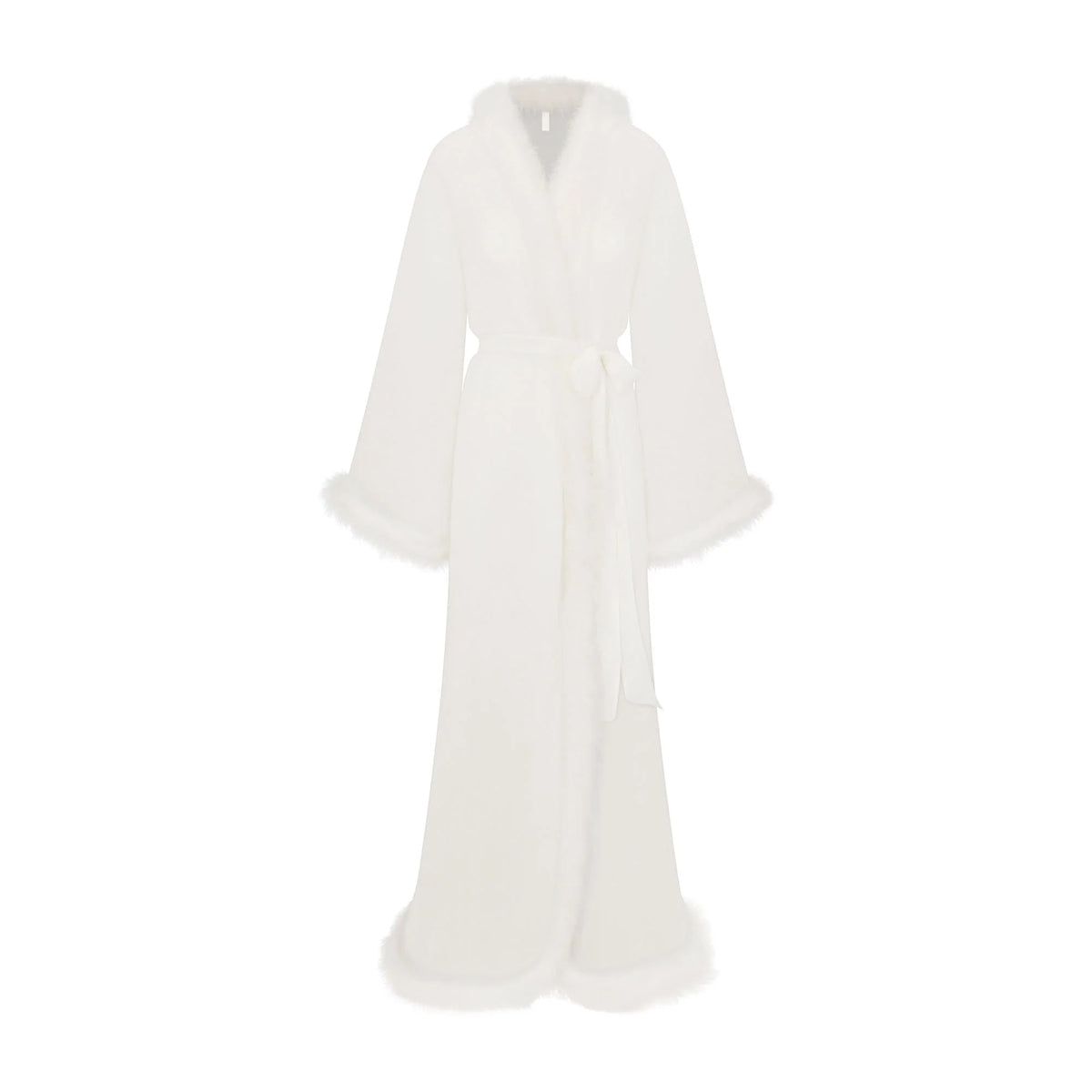 BRIDAL SLEEP FEATHER TRIM LONG ROBE | IVORY