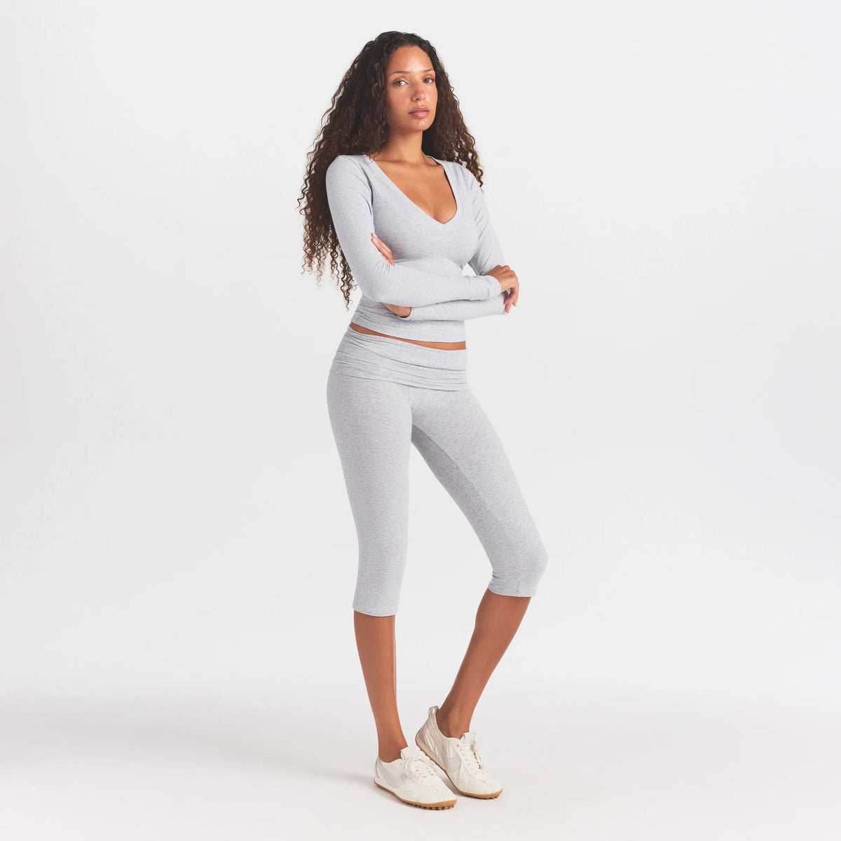 COTTON JERSEY FOLDOVER CAPRI | LIGHT HEATHER GREY
