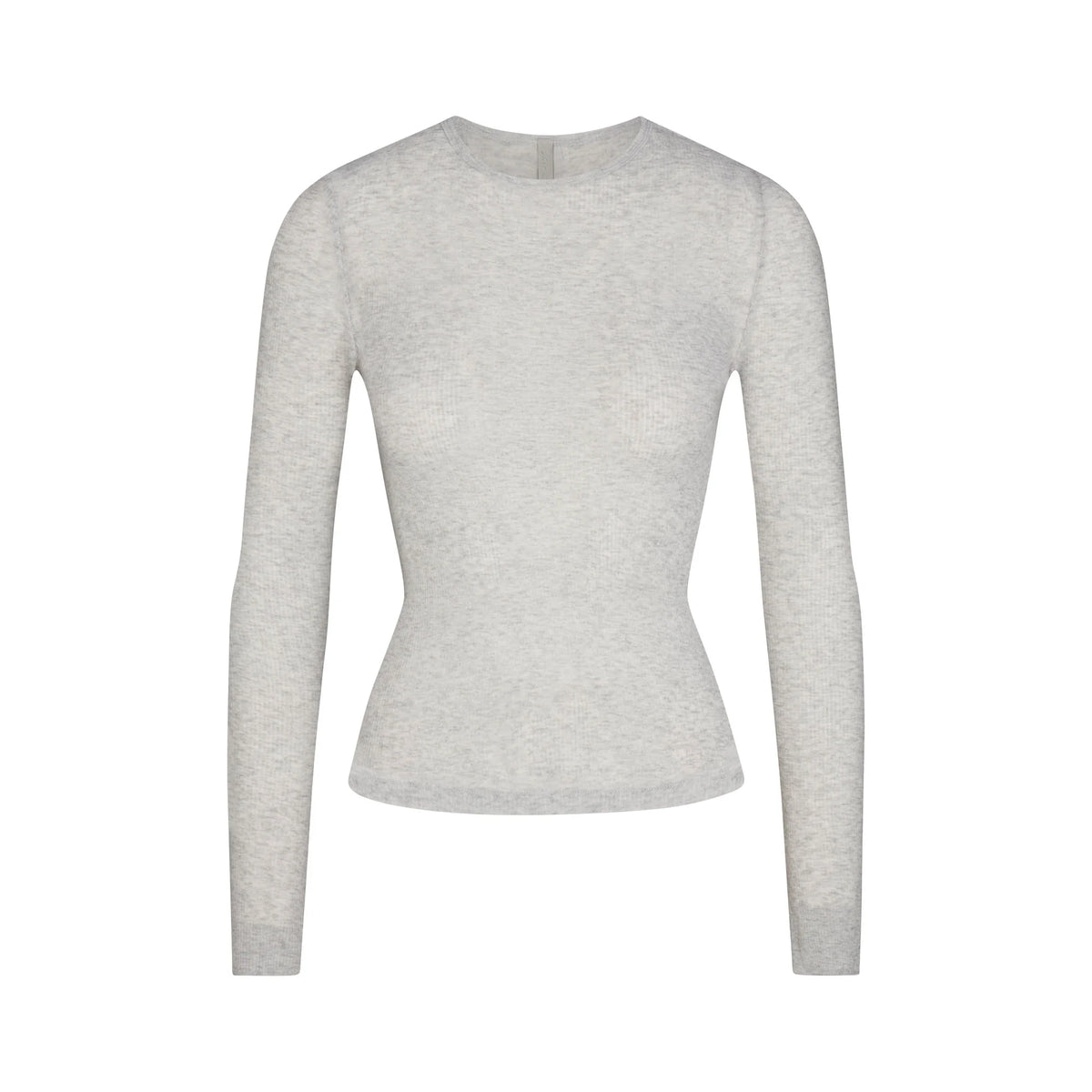 SHEER RIB LONG SLEEVE TOP | LIGHT HEATHER GREY