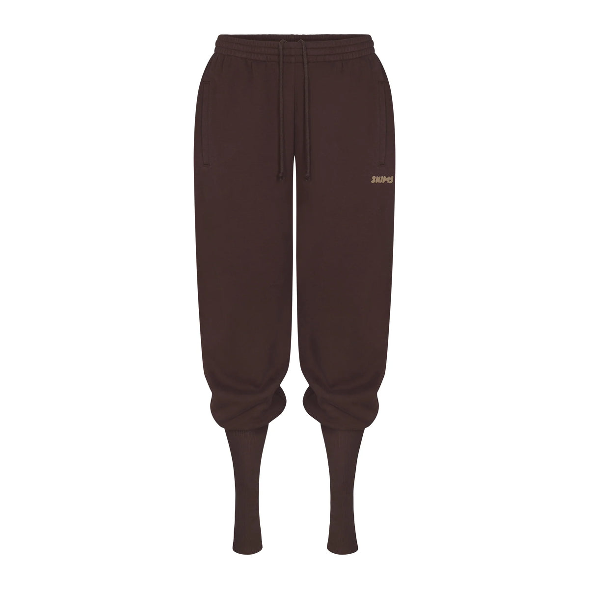 COTTON FLEECE SWEATPANT WITH RIB LEG WARMER WITH EMBOSSED LOGO | ESPRESSO