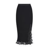 RIB KNIT LACE MIDI SKIRT | OBSIDIAN