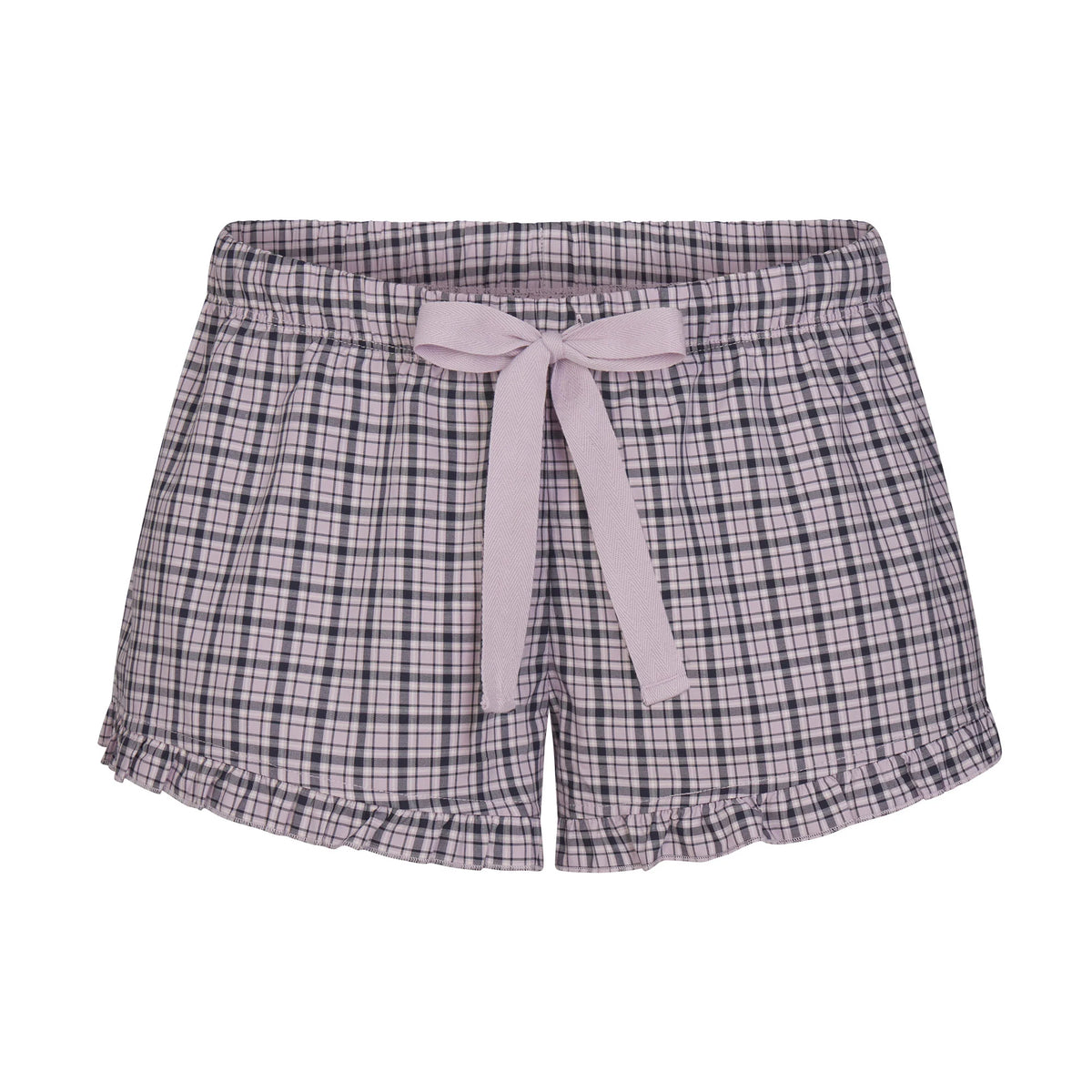 COTTON POPLIN SLEEP RUFFLE SHORT | IRIS MICA NAVY CHECK