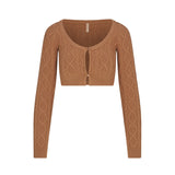 SWEATER KNITS CABLEKNIT CROPPED CARDIGAN | DARK HONEY