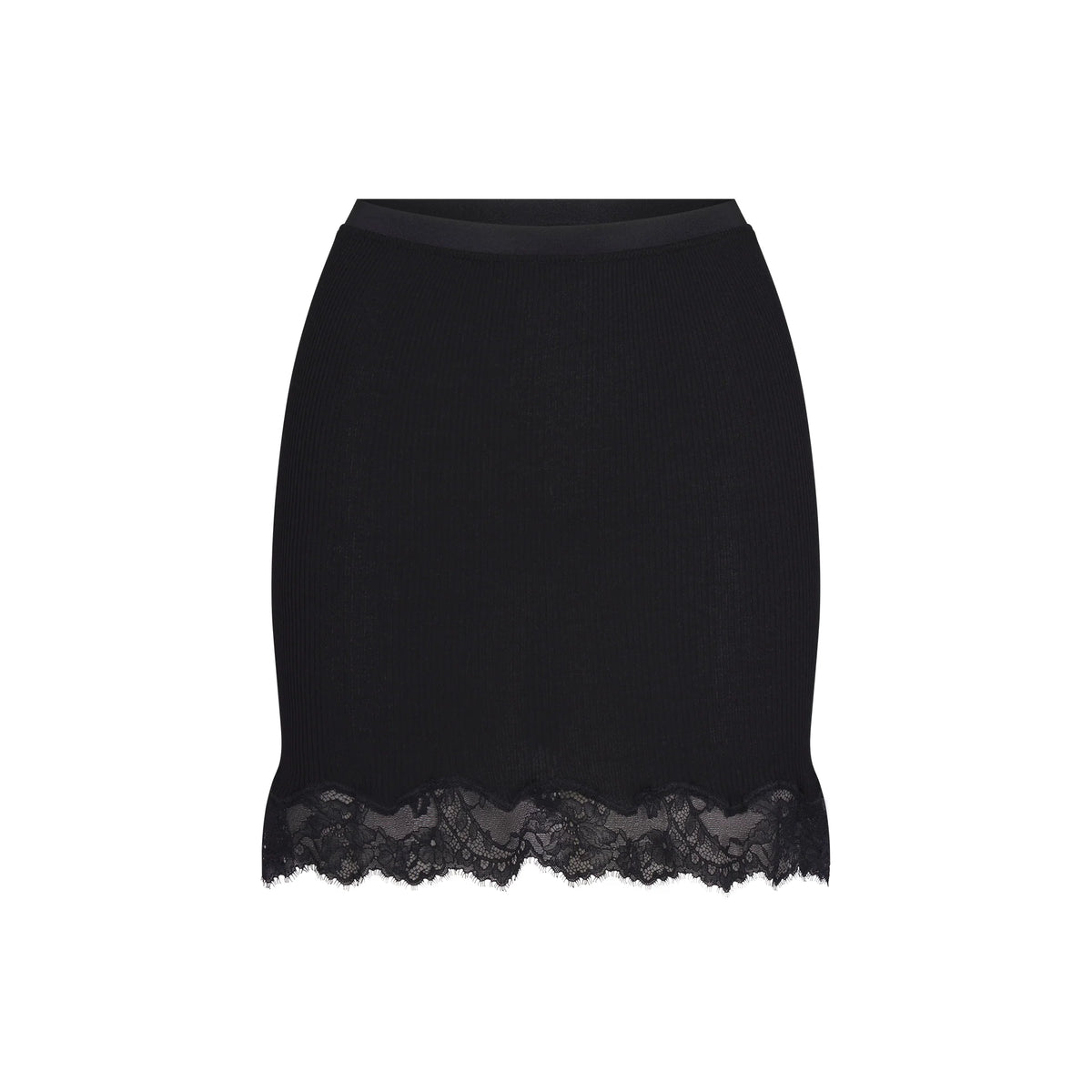 RIB KNIT LACE MINI SKIRT | OBSIDIAN