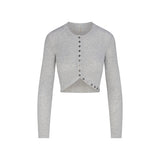 ESSENTIAL KNIT ROUNDED CROPPED CARDIGAN | MID HEATHER GREY