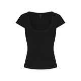 REFINED KNIT SCOOP NECK TOP | OBSIDIAN