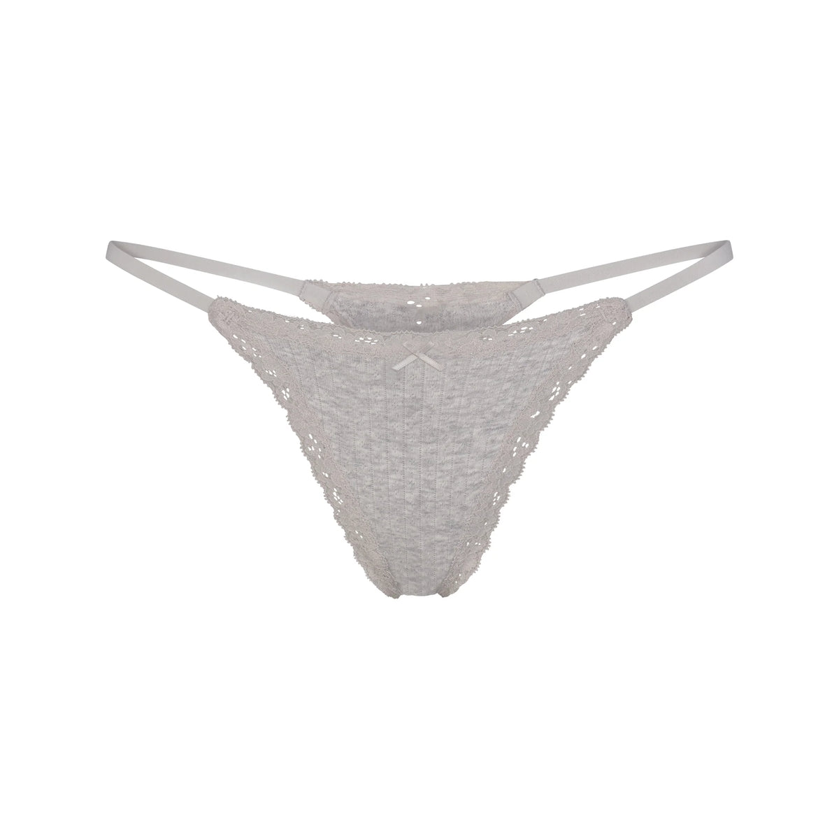 LIGHTWEIGHT COTTON POINTELLE LACE STRING THONG | LIGHT HEATHER GREY