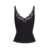 RIB KNIT LACE CAMI | OBSIDIAN