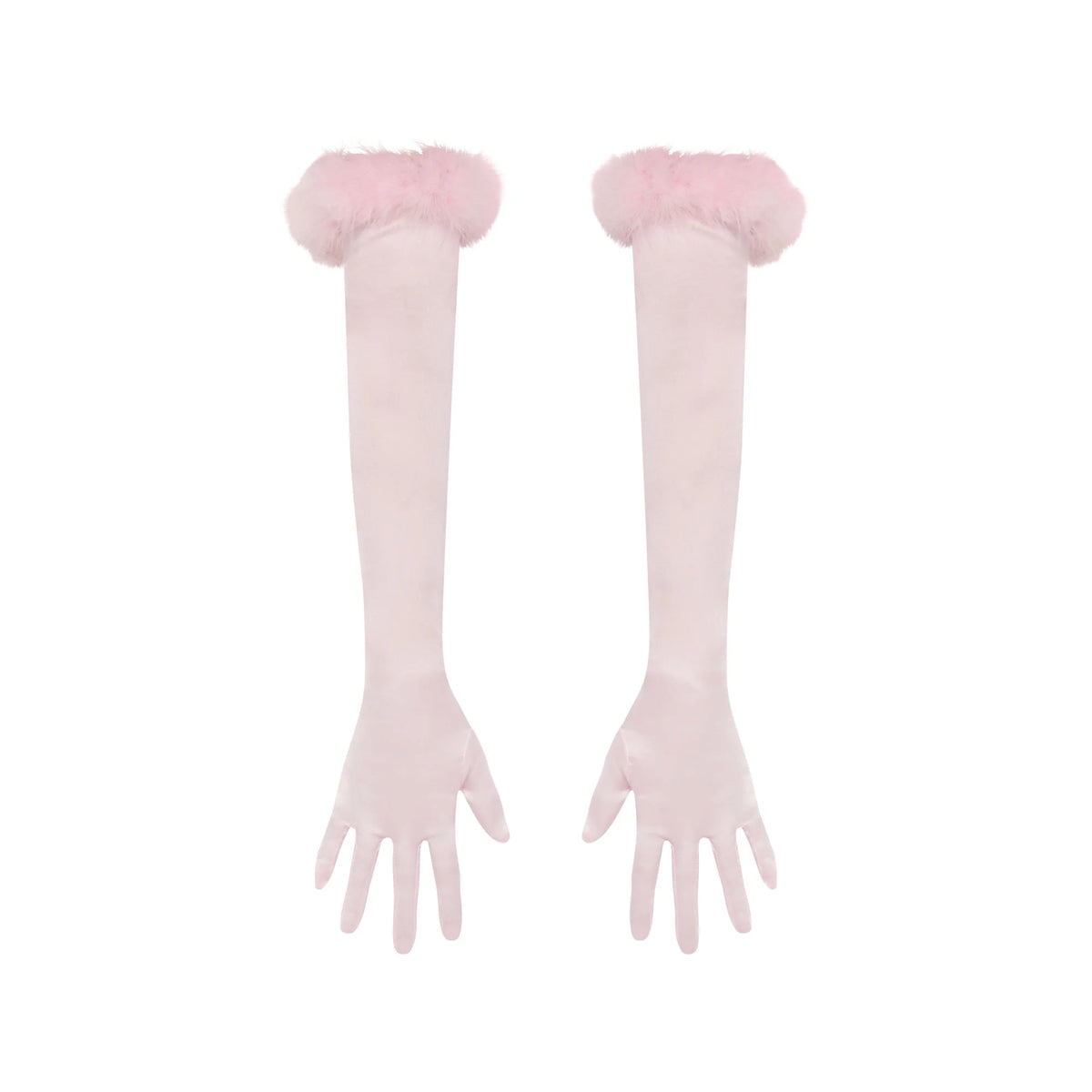 SILK FEATHER TRIM GLOVES | CHERRY BLOSSOM