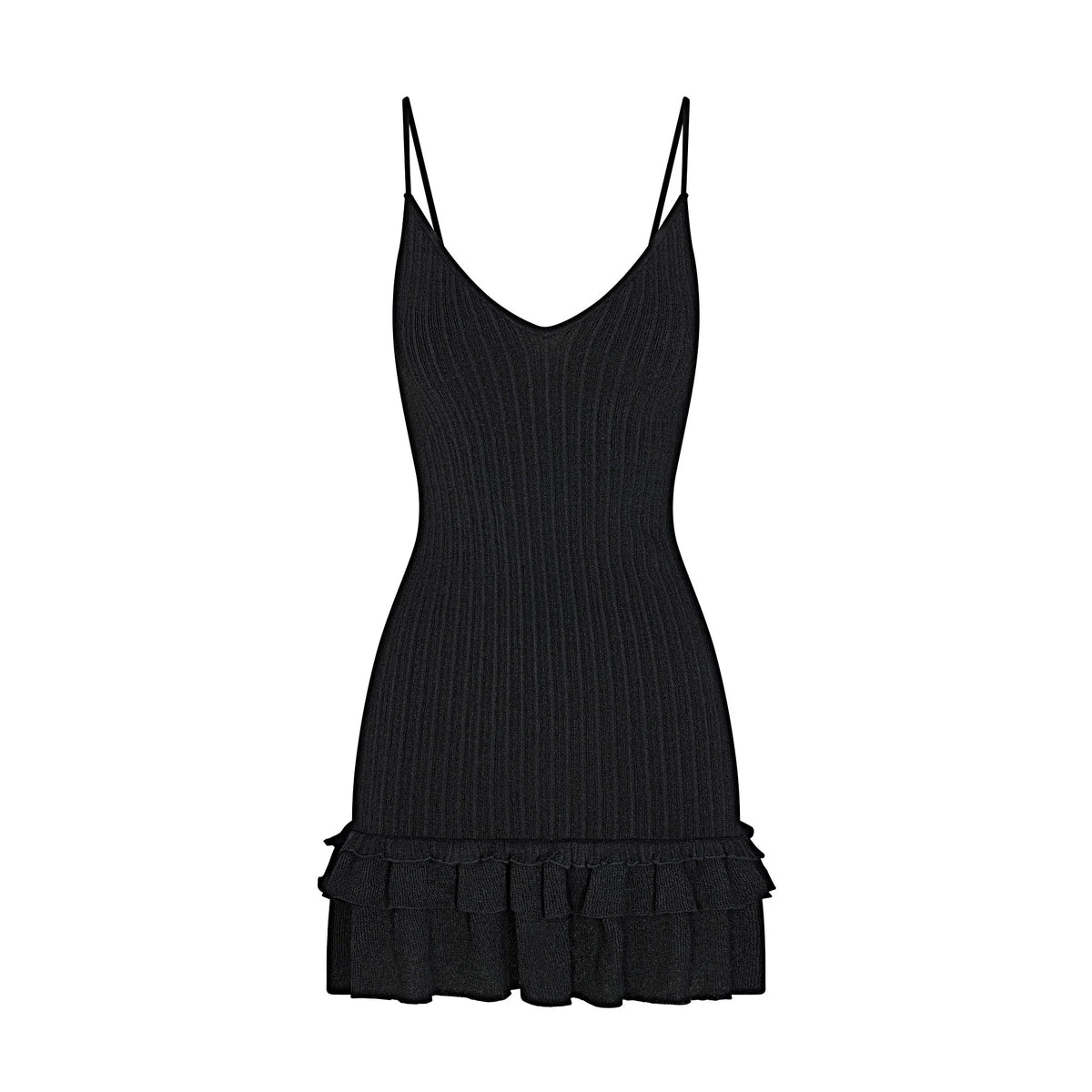 SHEER KNIT RUFFLE DRESS | ONYX