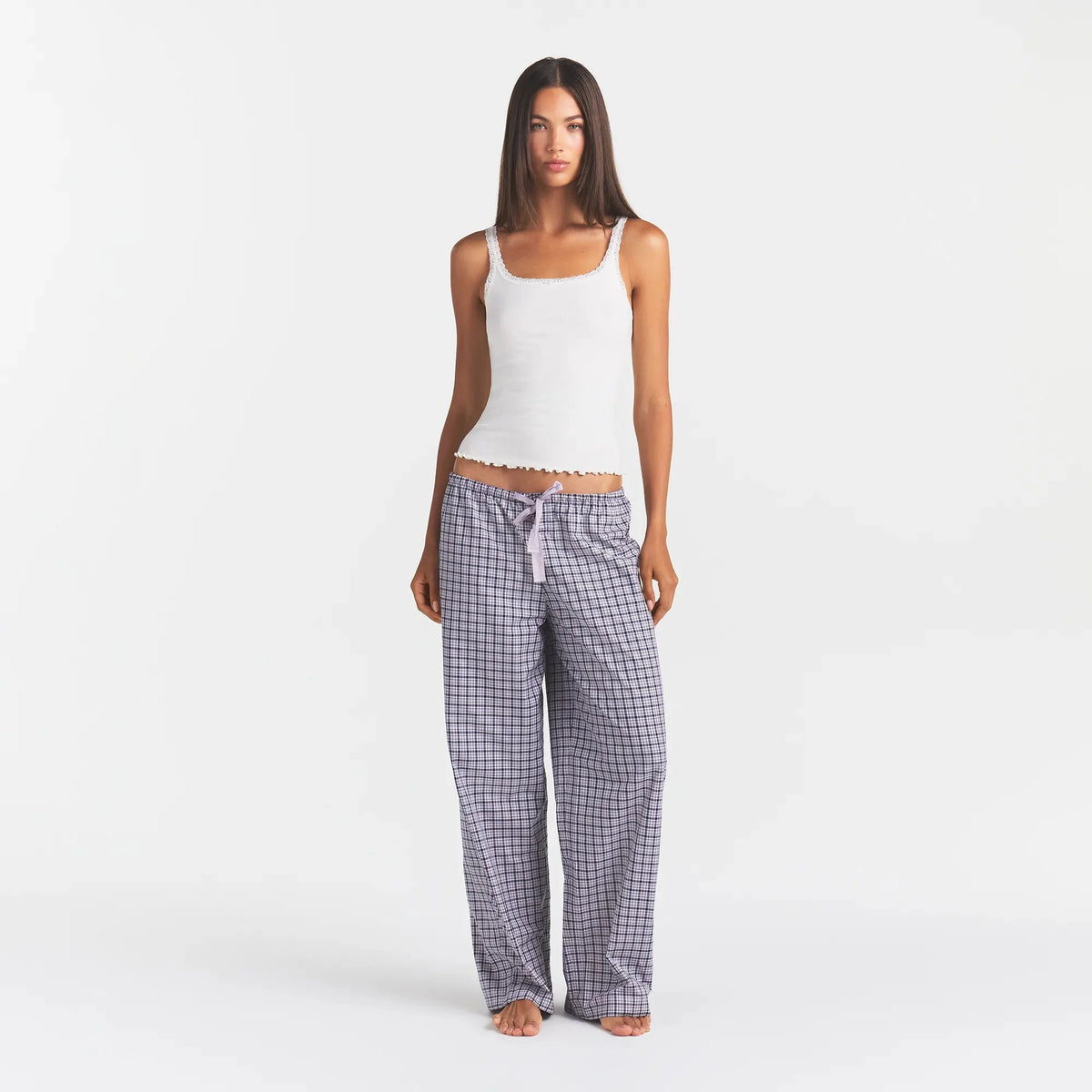 COTTON POPLIN SLEEP OVERSIZED PANT | IRIS MICA NAVY CHECK