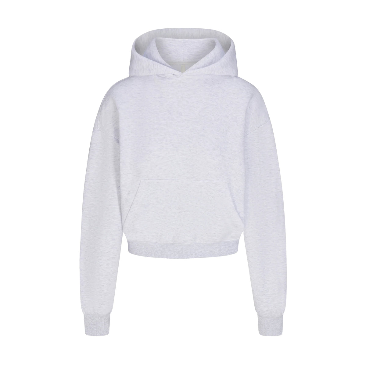 COTTON FLEECE CROPPED HOODIE WITH EMBOSSED LOGO | LIGHT HEATHER GREY