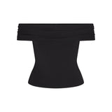 SMOOTH LAYERS ASYMMETRICAL OFF THE SHOULDER TOP | OBSIDIAN
