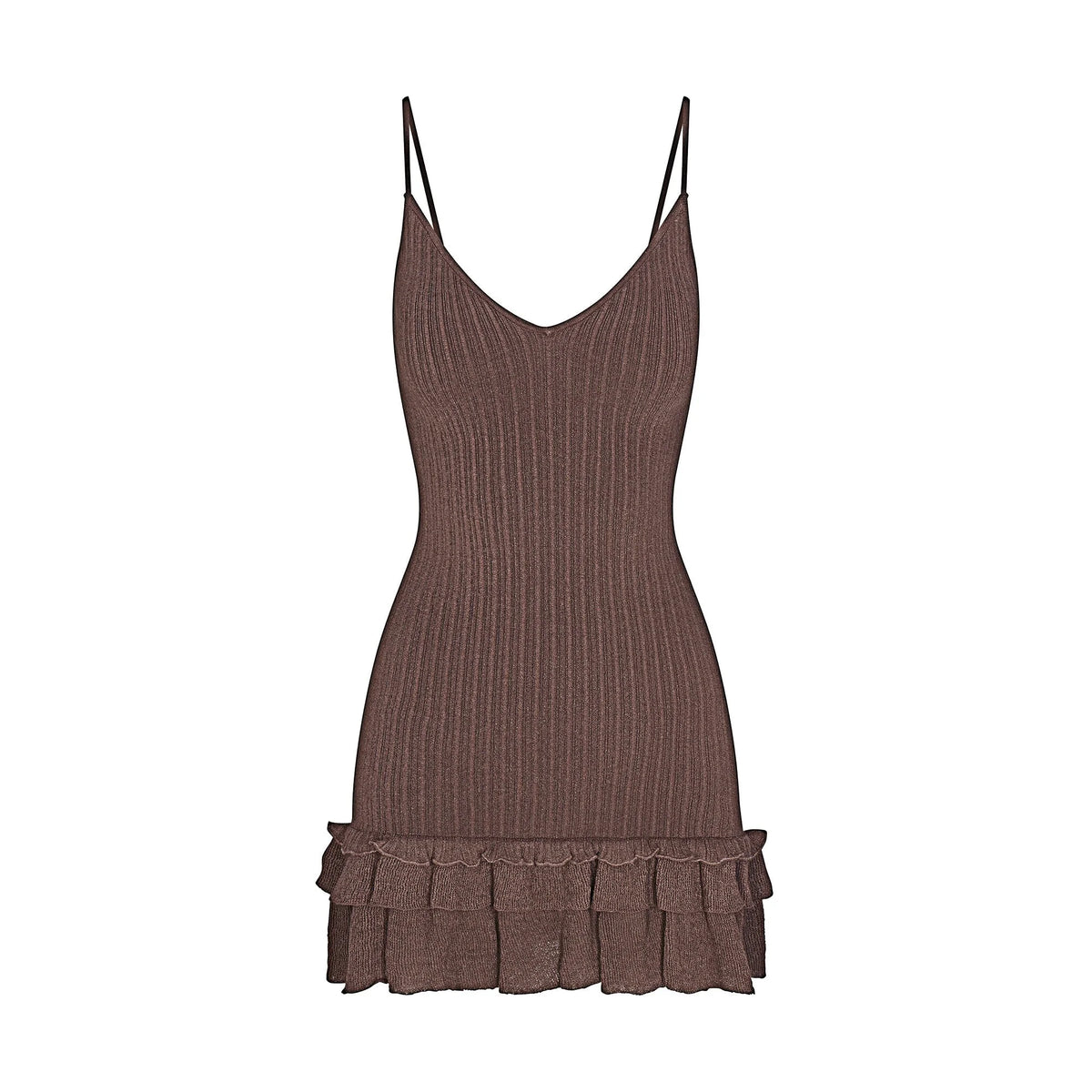 SHEER KNIT RUFFLE DRESS | AMETHYST