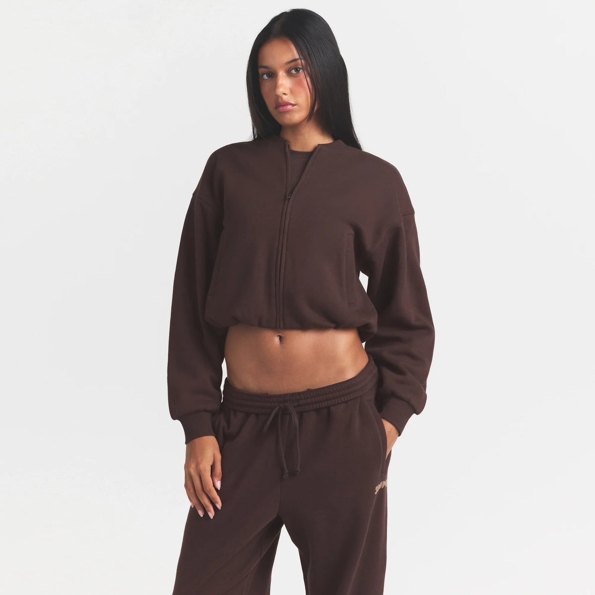 COTTON FLEECE BOMBER JACKET | ESPRESSO