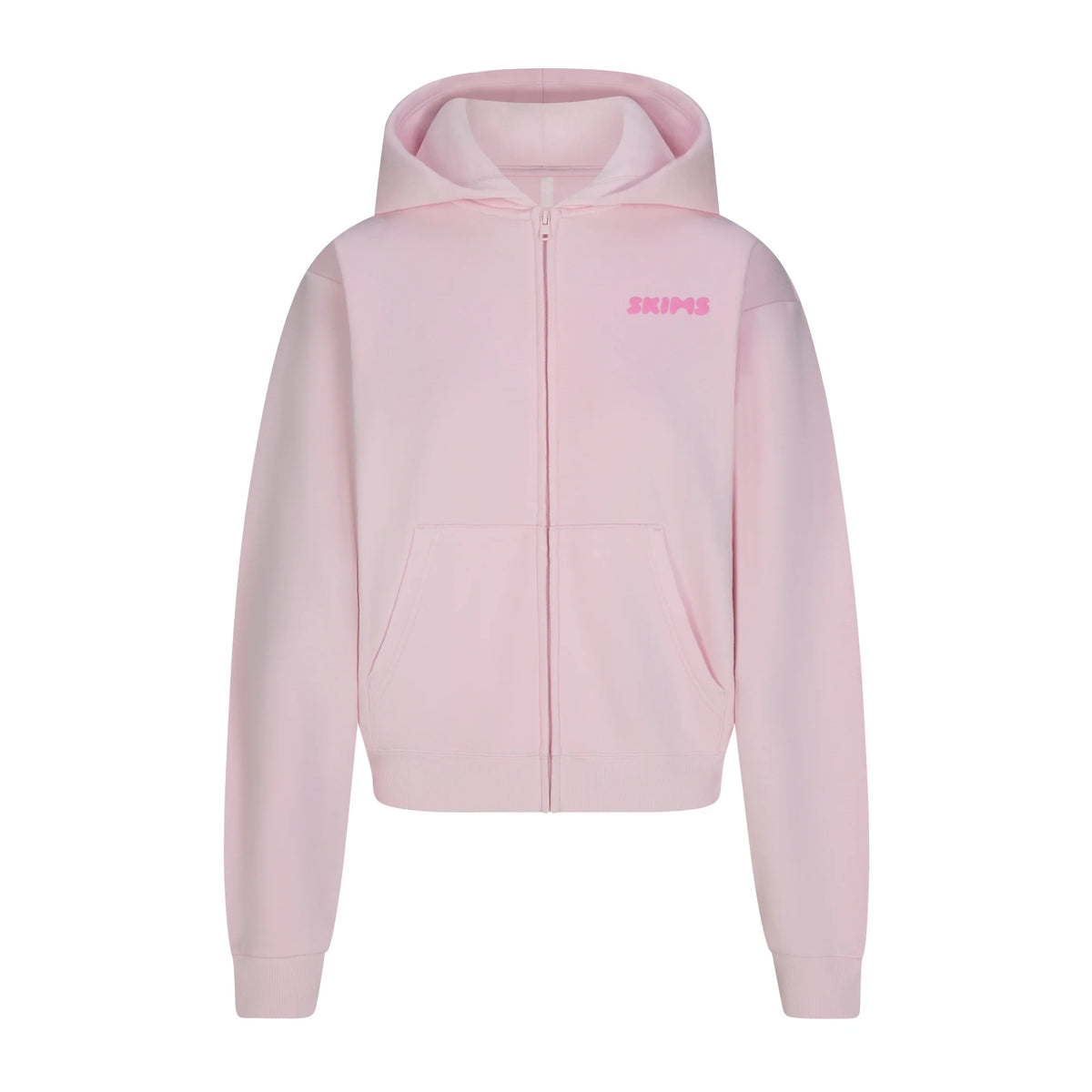 COTTON FLEECE ZIP UP HOODIE WITH EMBOSSED LOGO | CHERRY BLOSSOM