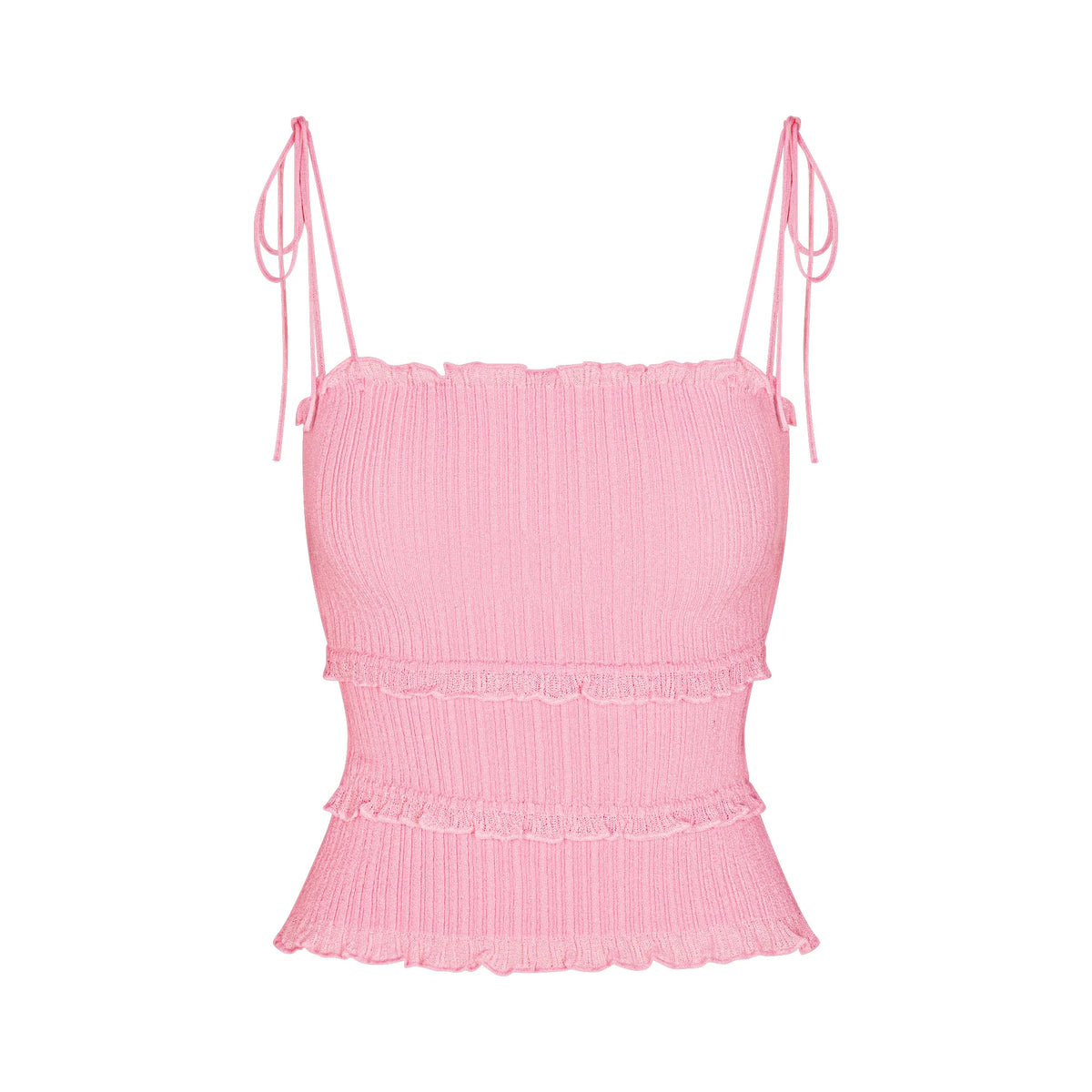 SHEER KNIT RUFFLE CAMI | PEONY