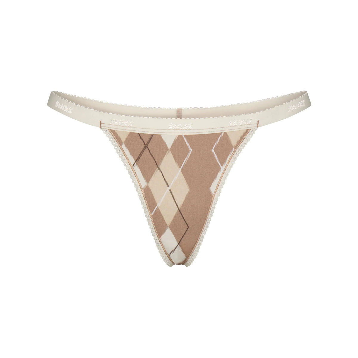 LIGHTWEIGHT COTTON LOGO PICOT THONG | CAFE ARGYLE PRINT