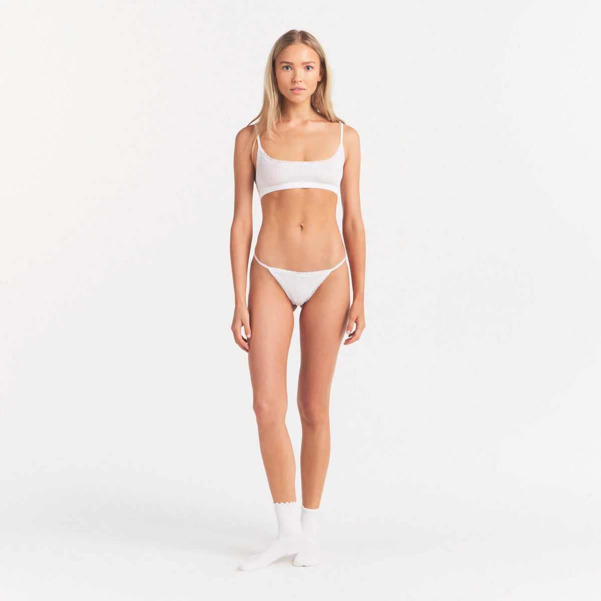 LIGHTWEIGHT COTTON POINTELLE SCOOP BRALETTE | SNOW