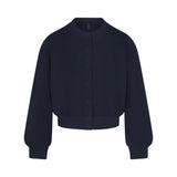 COTTON FLEECE SHRUNKEN CARDIGAN | NAVY