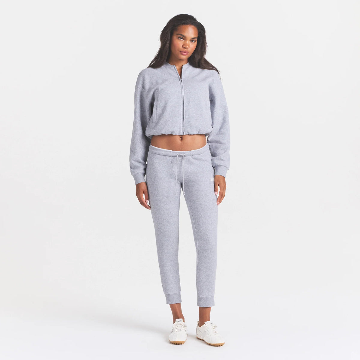 COTTON FLEECE LEGGING WITH EMBOSSED LOGO | HEATHER GREY