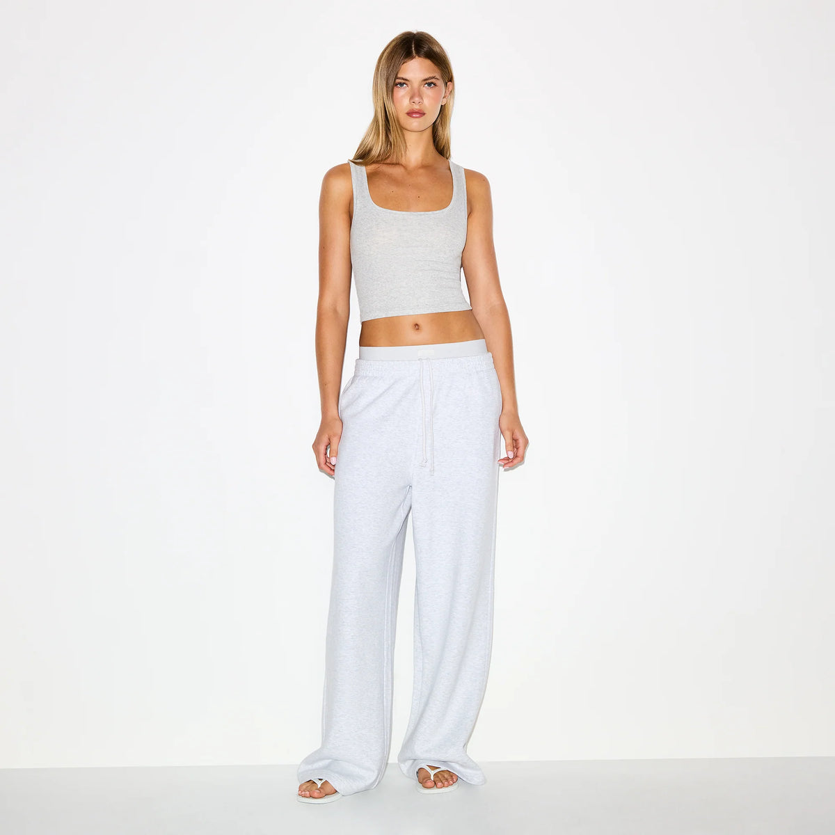 COTTON FLEECE OVERSIZED DOUBLE WAISTBAND PANT | LIGHT HEATHER GREY