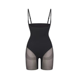 POWER MESH SHAPEWEAR CORE SCULPT OPEN BUST MID THIGH BODYSUIT | ONYX
