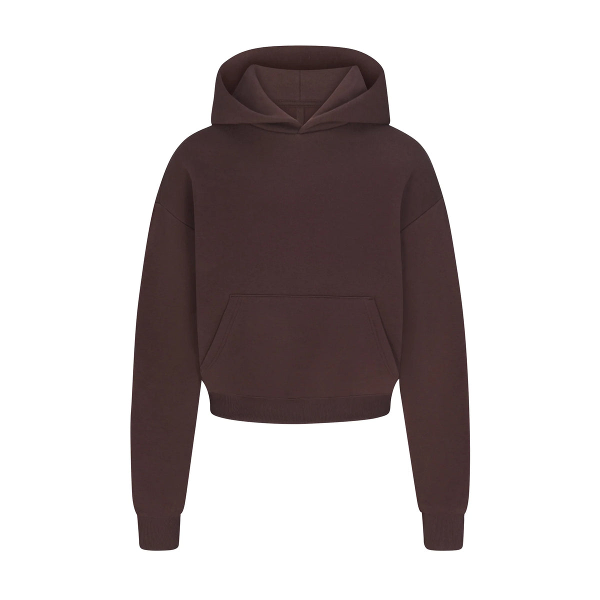 COTTON FLEECE CROPPED HOODIE WITH EMBOSSED LOGO | ESPRESSO