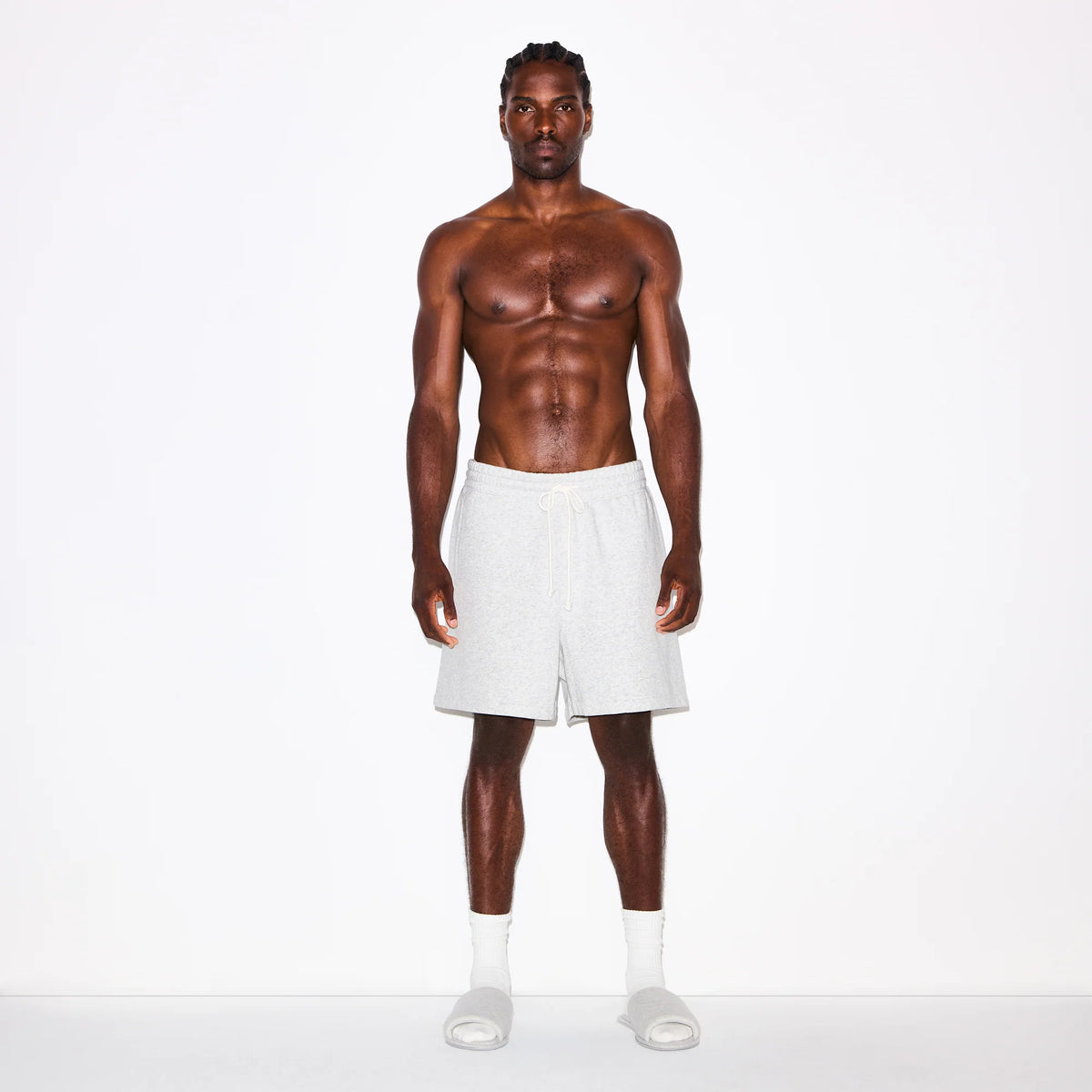 FLEECE LOUNGE MENS RELAXED SHORT | LIGHT HEATHER GREY