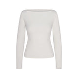 COTTON JERSEY LONG SLEEVE BOATNECK TOP | MARBLE