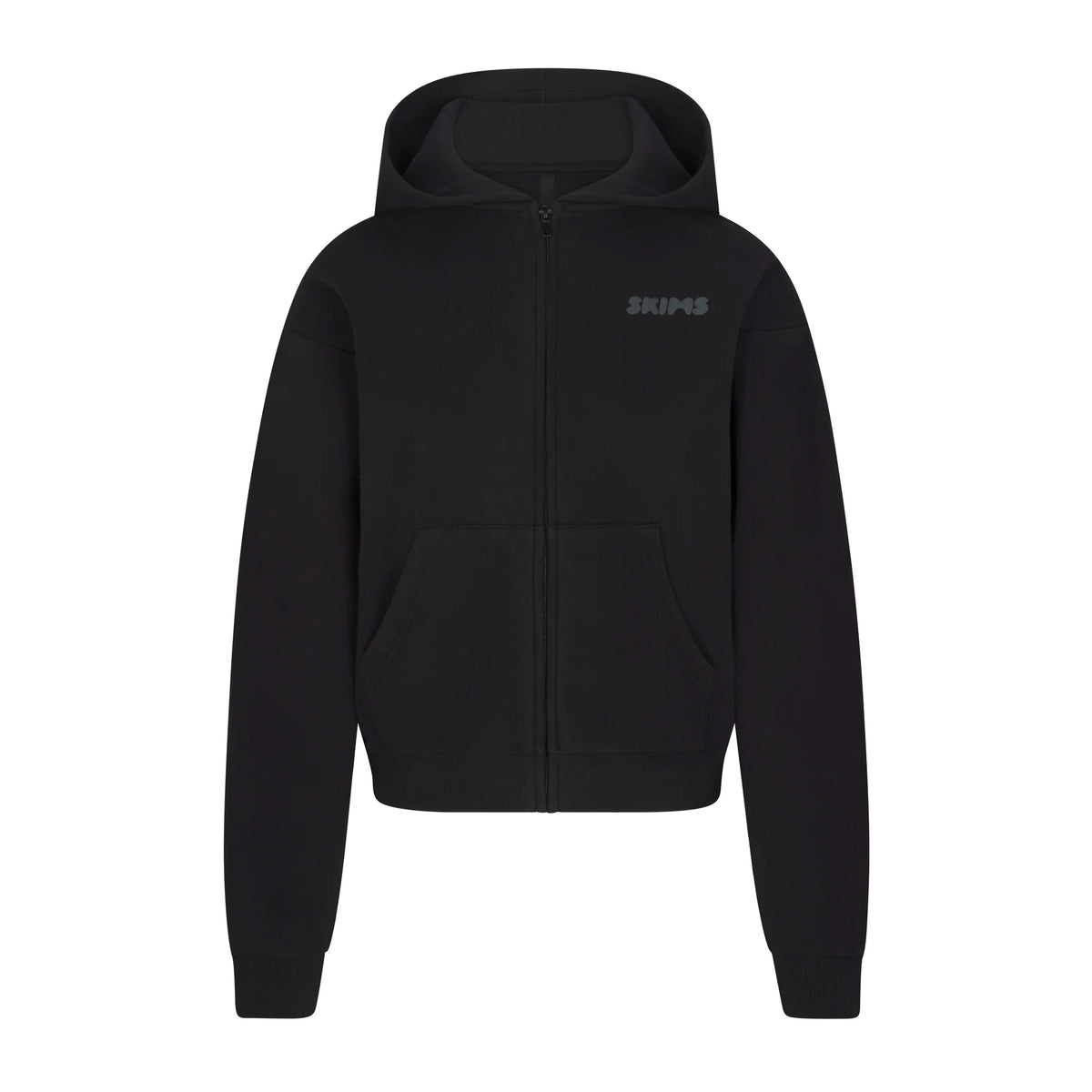COTTON FLEECE ZIP UP HOODIE WITH EMBOSSED LOGO | ONYX