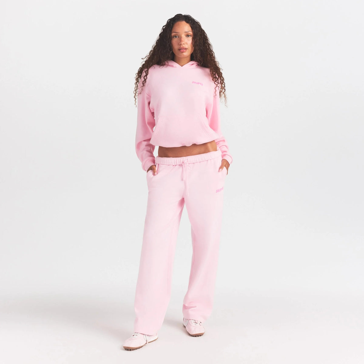 COTTON FLEECE HOODIE WITH EMBOSSED LOGO | CHERRY BLOSSOM