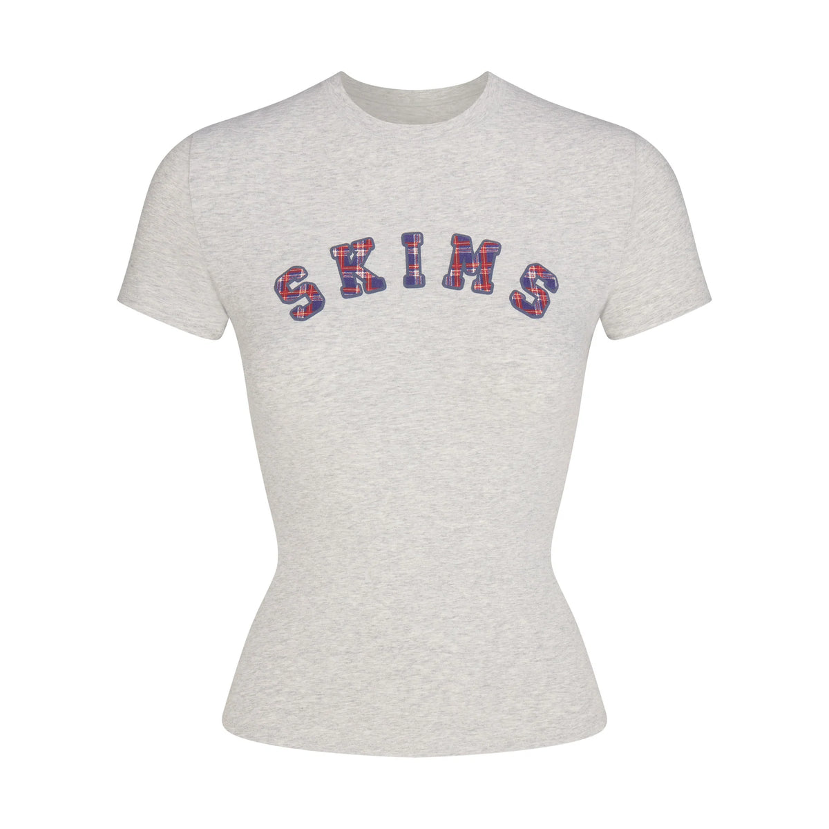 COTTON JERSEY LOGO T-SHIRT | LIGHT HEATHER GREY ARCHED SKIMS PLAID