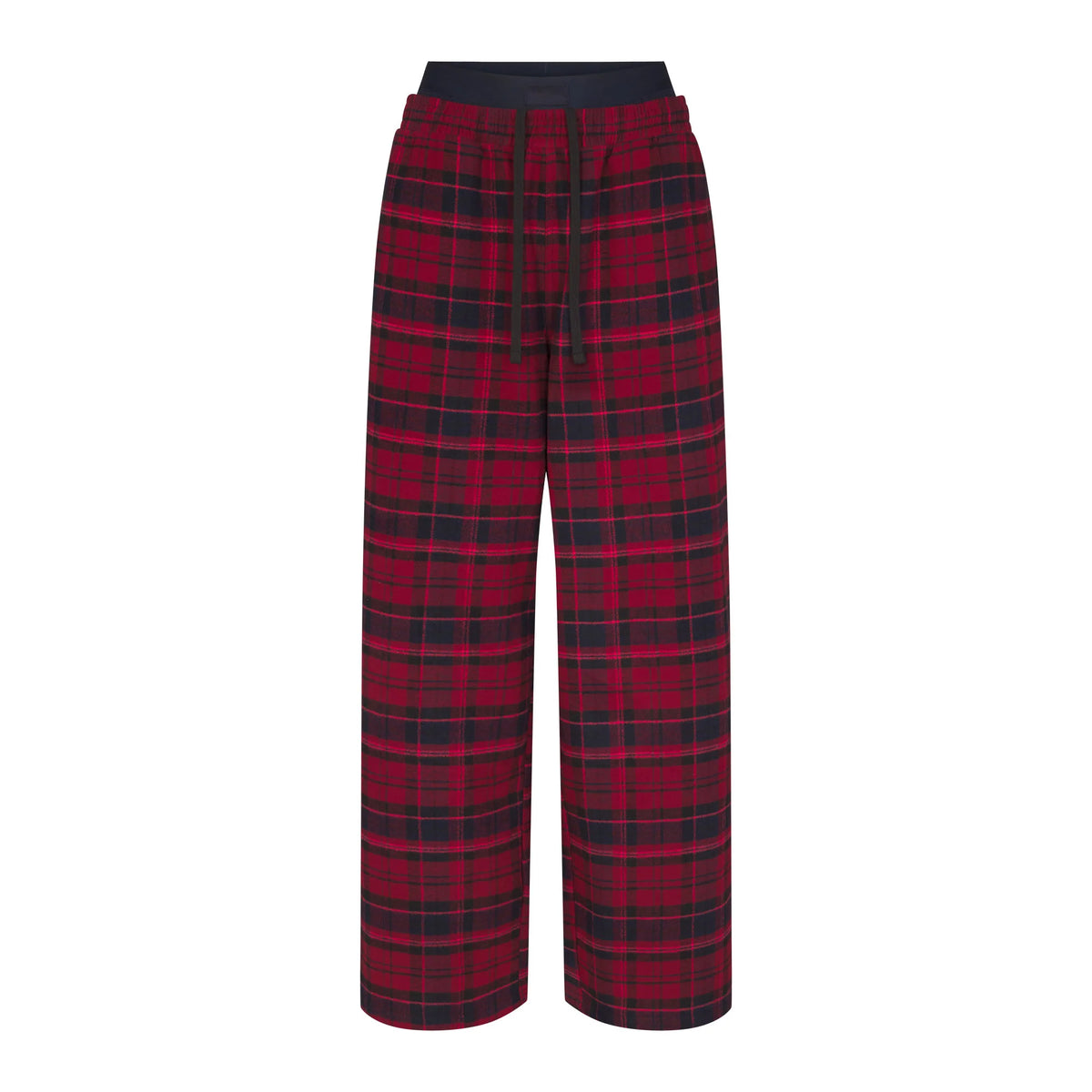 OUTDOOR FLANNEL OVERSIZED DOUBLE WAISTBAND PANT | MERLOT CABIN PLAID