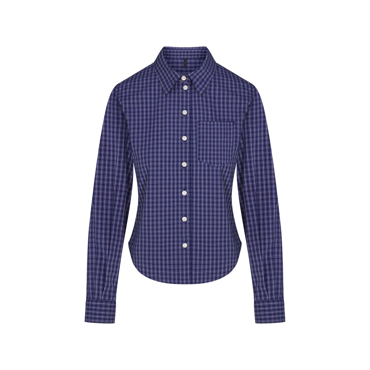 COTTON POPLIN SHRUNKEN BUTTON UP SHIRT | NAVY CHECK