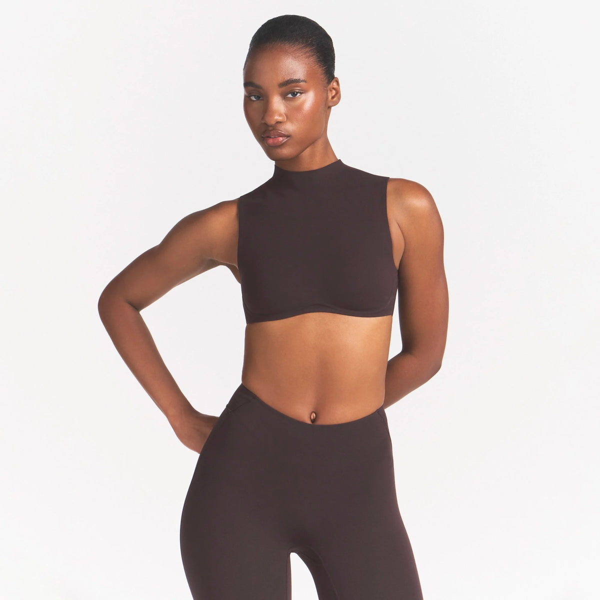 NikeSKIMS STUDIO STRETCH MOCK NECK BRA TOP | DARK ROAST